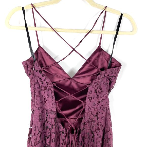 Lovers & Friends Skylight Midi Dress Merlot Wine Lace Up Sleeveless Sz S - Picture 11 of 14